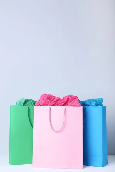 Colorful Paper Shopping Bags Grey Background — Stock Photo, Image