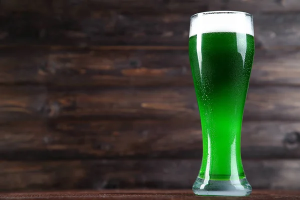 Patrick Day Glass Green Beer Wooden Background — Stock Photo, Image