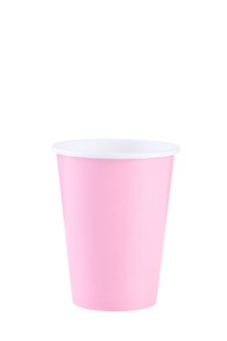 Beyaz arka plan üzerinde izole pembe kağıt bardak