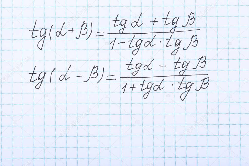 Exercise book with maths formulas