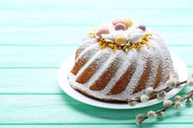 Paskalya pasta plaka ile ağaç dalları nane ahşap tablo