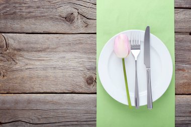 Mutfak bıçakları plaka ve Lale çiçek ahşap tablo