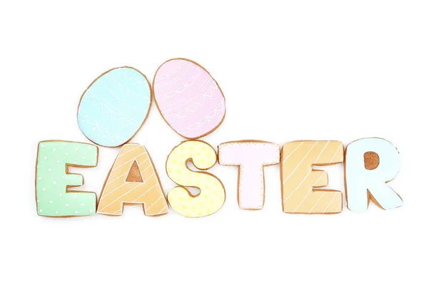 Word Easter with egg cookies isolated on white background — Stock Photo, Image