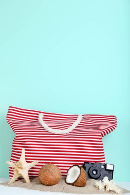 Hindistan cevizi ve denizyıldızı nane zemin üzerine yaz aksesuarları