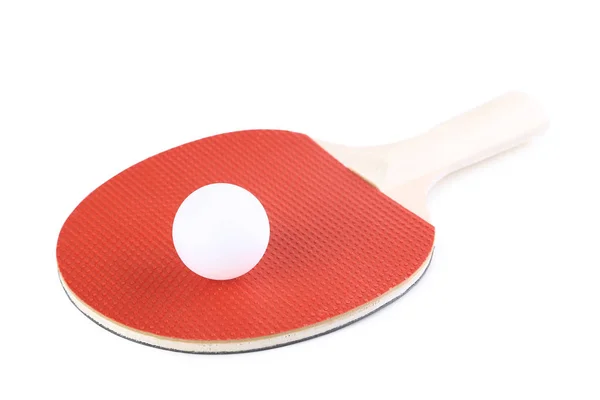 Table tennis racket with ball isolated on white background — Stock Photo, Image