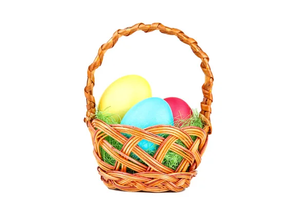 Easter Eggs Basket Isolated White Background — Stock Photo, Image