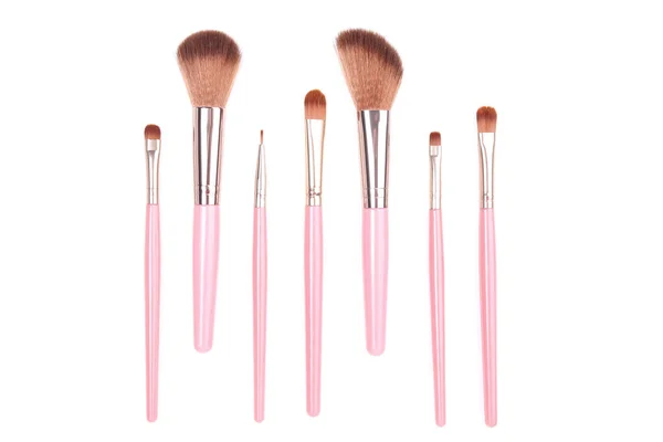 Pink Makeup Brushes Isolated White Background — Stock Photo, Image