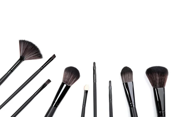 Pinceles Maquillaje Negros Aislados Sobre Fondo Blanco —  Fotos de Stock