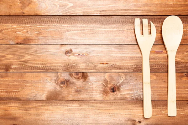 Wooden Kitchen Cutlery Brown Table — Stock Photo, Image