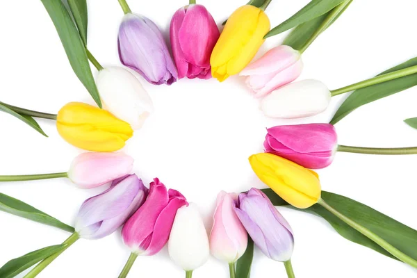 Strauß von Tulpenblumen auf weißem Hintergrund — Stockfoto