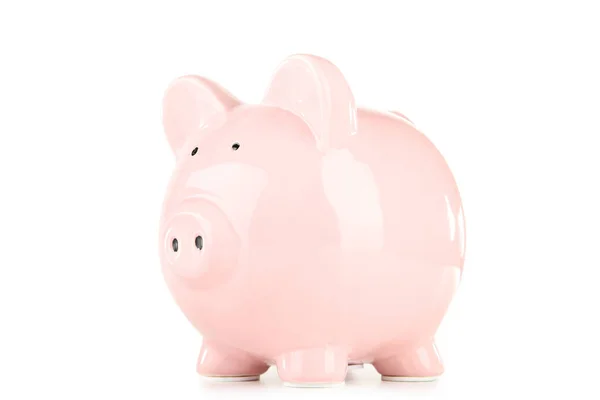 하얀 배경에 고립되어 있는 분홍색 돼지 은행 — 스톡 사진