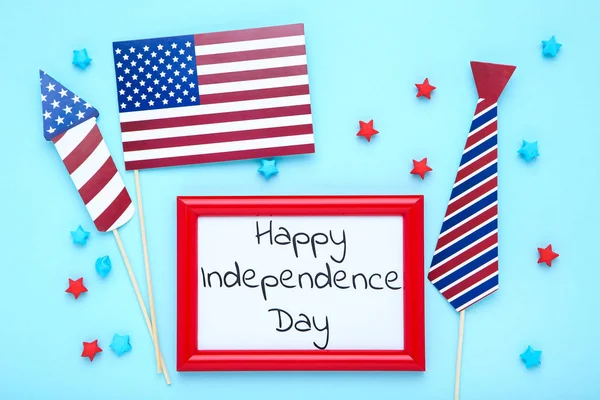 Text Happy Independence Day with american flag and paper stars o