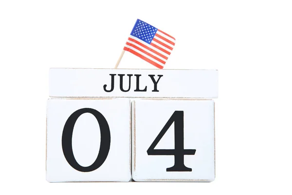Independence Day on calendar with american flag on white backgro — Stock Photo, Image
