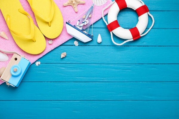 Fashion clothing with seashells, lifebuoy and decorative ship on