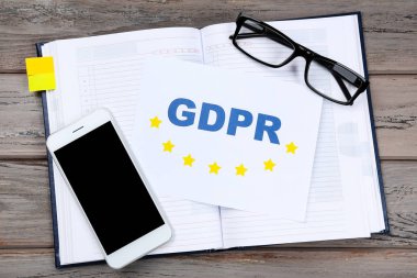 Genel Veri Koruma Yönetmeliği, not defteri ile Gdpr, gözlük bir