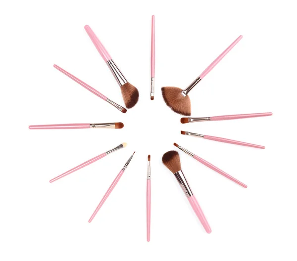 Pink makeup brushes isolated on white background — Stock Photo, Image