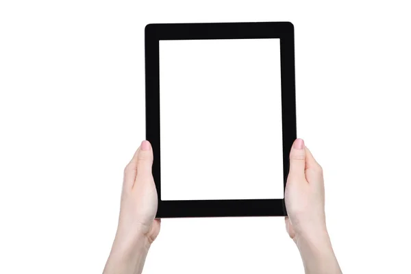Komputer typu Tablet w ręce kobiece kobieta na białym tle — Zdjęcie stockowe