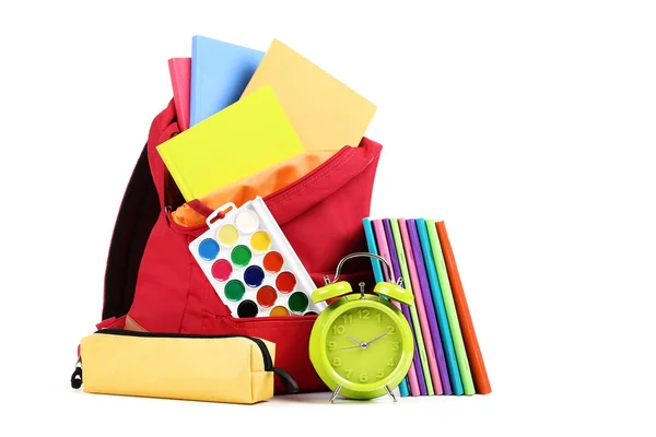 Backpack with school supplies isolated on white background — Stock Photo, Image