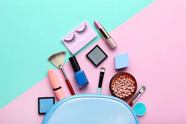 Makeup cosmetics on colorful background — Stock Photo, Image