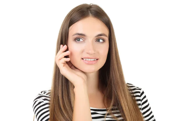 Jovem mulher isolada no fundo branco — Fotografia de Stock