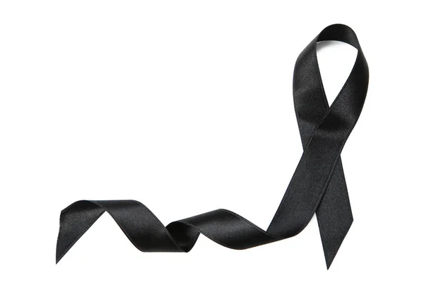 Μαύρη κορδέλα σε λευκό φόντο. Σκέψη πένθους — Φωτογραφία Αρχείου