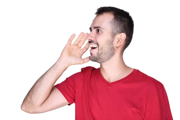 Young beard man screaming on white background — Zdjęcie stockowe