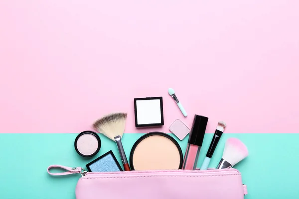 Makeup cosmetics on colorful background — Stock Photo, Image
