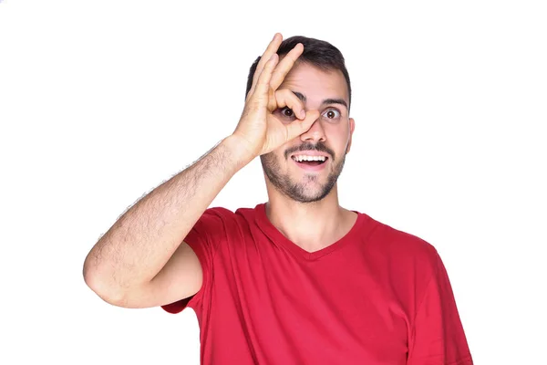 Retrato de jovem barba homem isolado no fundo branco — Fotografia de Stock