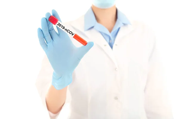 Koncept Koronaviru Doctor Holding Test Tube Text 2019 Ncov — Stock fotografie