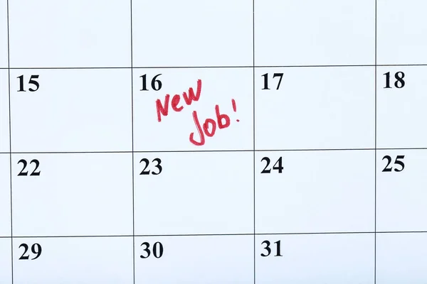 Palabras Nuevo Trabajo Con Calendario Papel Blanco — Foto de Stock