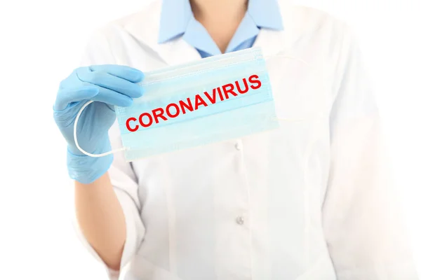 Médico Con Máscara Medicina Con Texto Coronavirus — Foto de Stock