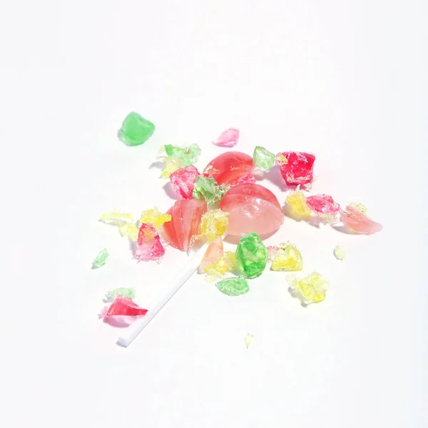 Crumbled Candy White Background Minimalism Concept — Stock Photo, Image