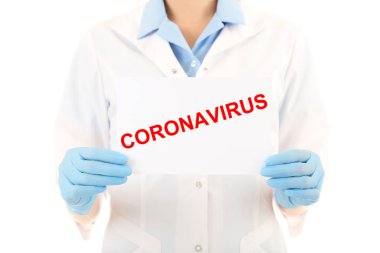 Coronavirus metniyle kağıt tutan doktor.