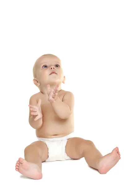 Menino Bonito Fralda Isolado Fundo Branco — Fotografia de Stock