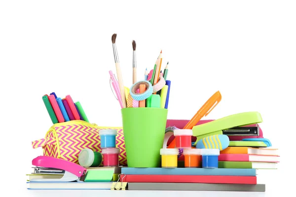 Fournitures Scolaires Isolées Sur Fond Blanc — Photo