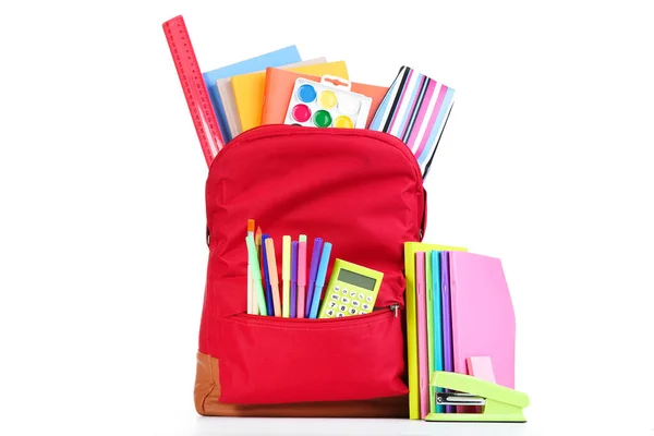 Backpack School Supplies Isolated White Background — Stock Photo, Image