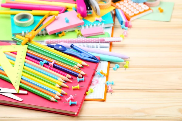 School Supplies Brown Wooden Table — Stock Photo, Image