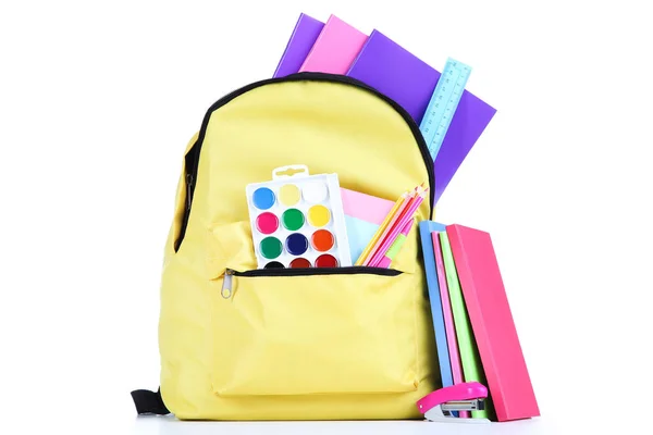 Backpack School Supplies Isolated White Background — Stock Photo, Image