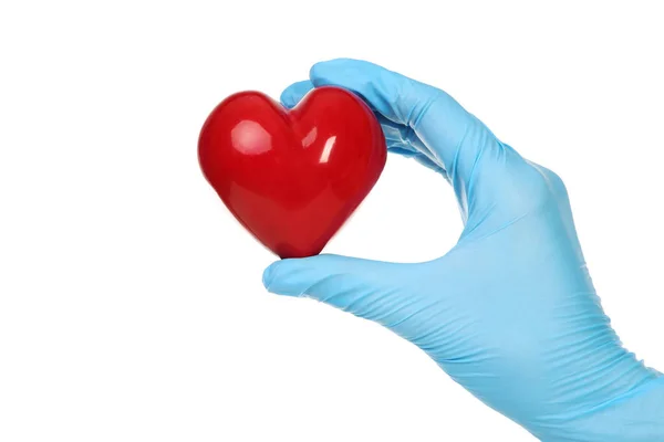 Doctor Hand Glove Holding Red Heart White Background Stock Image