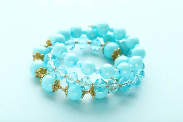 Beautiful Blue Bracelets Blue Background — Stock Photo, Image