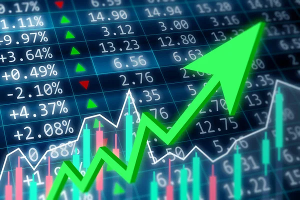 Mercado Valores Concepto Financiero Empresarial Datos Financieros Monitor Con Flecha — Foto de Stock