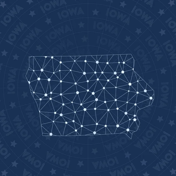 Iowa network constellation style us state map Sorprendente stile spaziale design moderno Iowa network — Vettoriale Stock