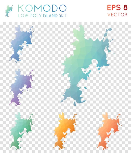 Komodo geométrica mapas poligonais estilo mosaico ilha coleção Worthy baixo estilo poli moderno — Vetor de Stock