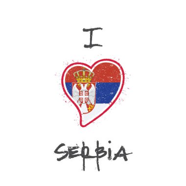 Ulusal bayrak Sırbistan beyaz arka planda vektör Sırp bayrak vatansever tshirt tasarım kalp şeklinde