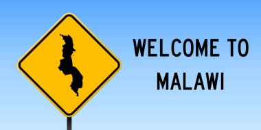 Yol işareti geniş poster Malavi haritada Malavi ülke harita üzerinde sarı rhomb yol işaret vektör ile