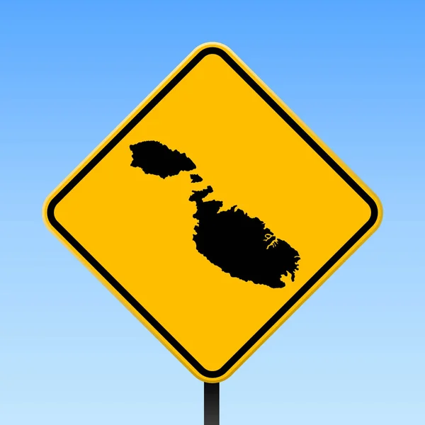 Malta karta på väg logga fyrkantig affisch med Malta ön karta på gul romb vägmärke vektor — Stock vektor