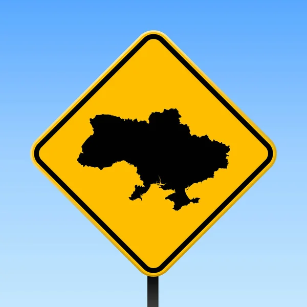 Ukraine map on road sign Square poster with Ukraine country map on yellow rhomb road sign Vector — Stock Vector