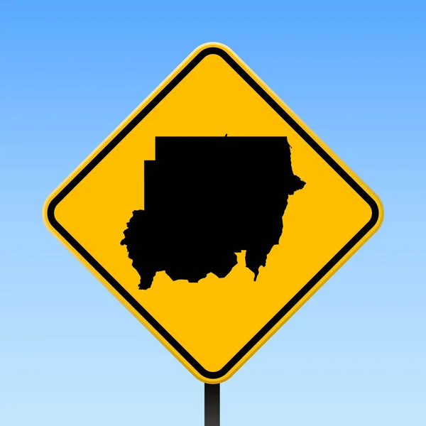 Судан карту на дорозі знак квадратних Плакат із Судану карту країни на жовтий rhomb дорожній знак векторний — стоковий вектор