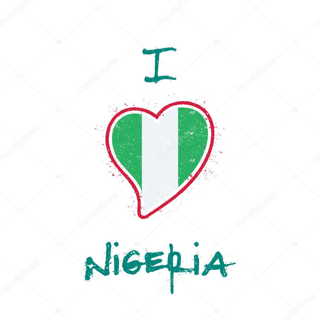 Nigerian flag patriotic tshirt design Heart shaped national flag Nigeria on white background