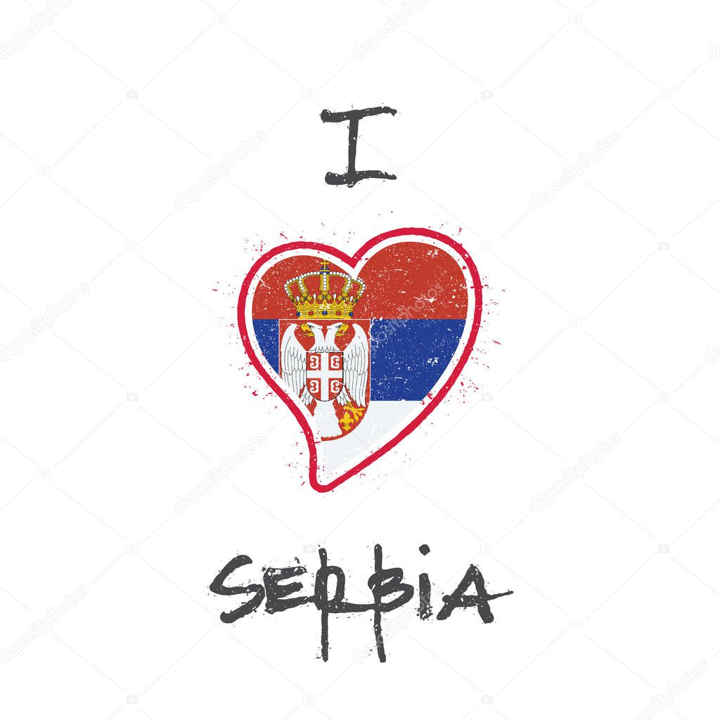Serbian flag patriotic tshirt design Heart shaped national flag Serbia on white background Vector